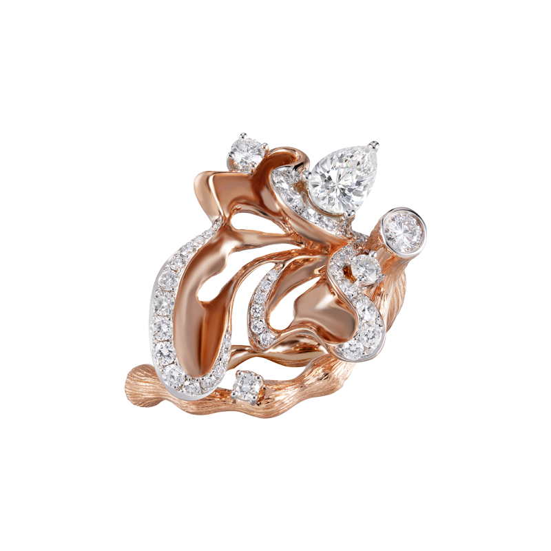 18K WHITE GOLD AND ROSE GOLD DIAMOND GINKGO RING
