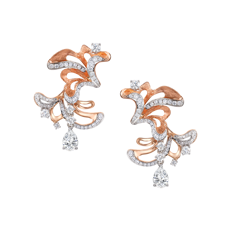 18K WHITE GOLD AND ROSE GOLD DIAMOND GINKGO EARRINGS