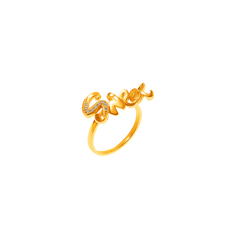999 Gold Sweet/Love Ring with Diamonds