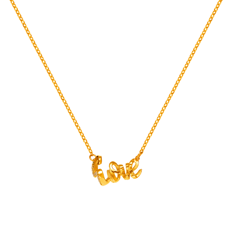 999 Gold Sweet/Love Necklace with Diamonds