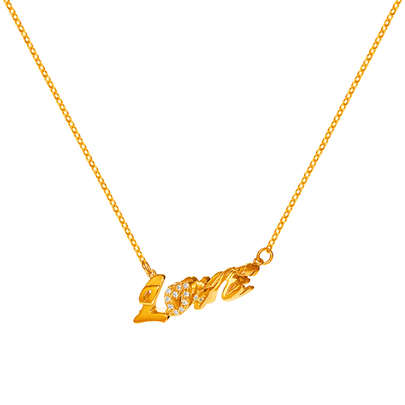 999 Gold Love/XOXO Necklace with Diamonds