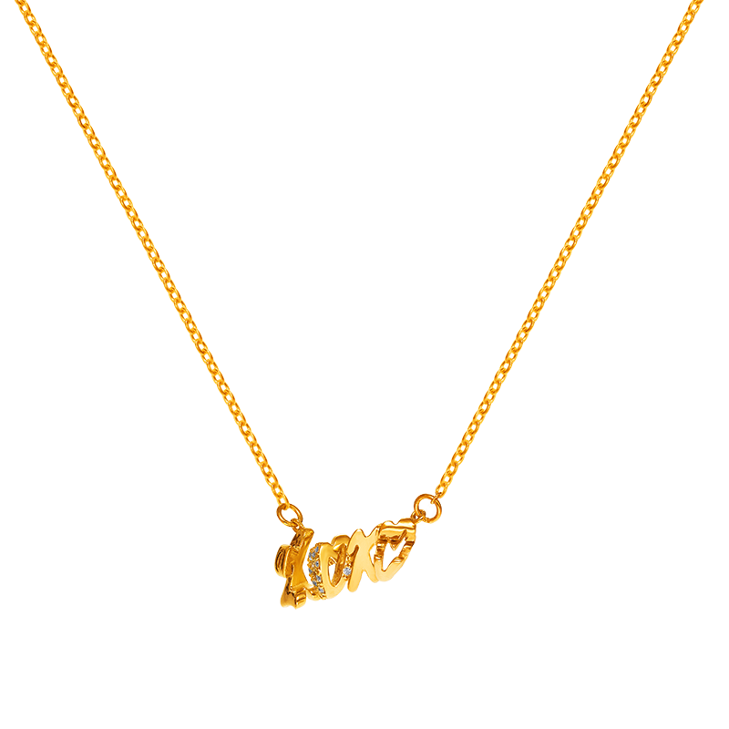 999 Gold Love/XOXO Necklace with Diamonds