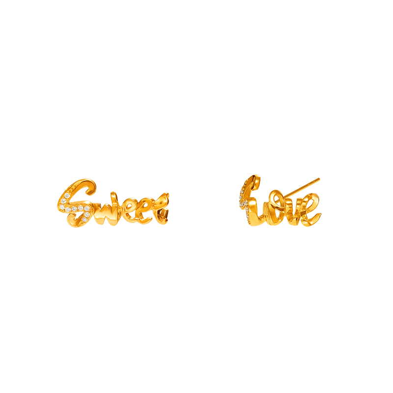 999 Gold Sweet/Love Earrings with Diamonds
