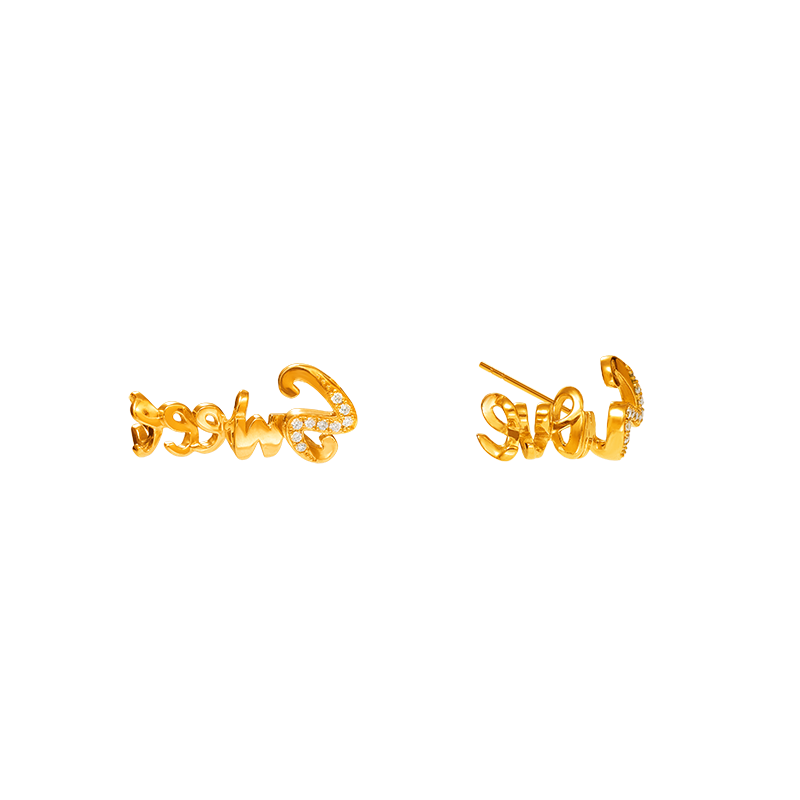 999 Gold Sweet/Love Earrings with Diamonds