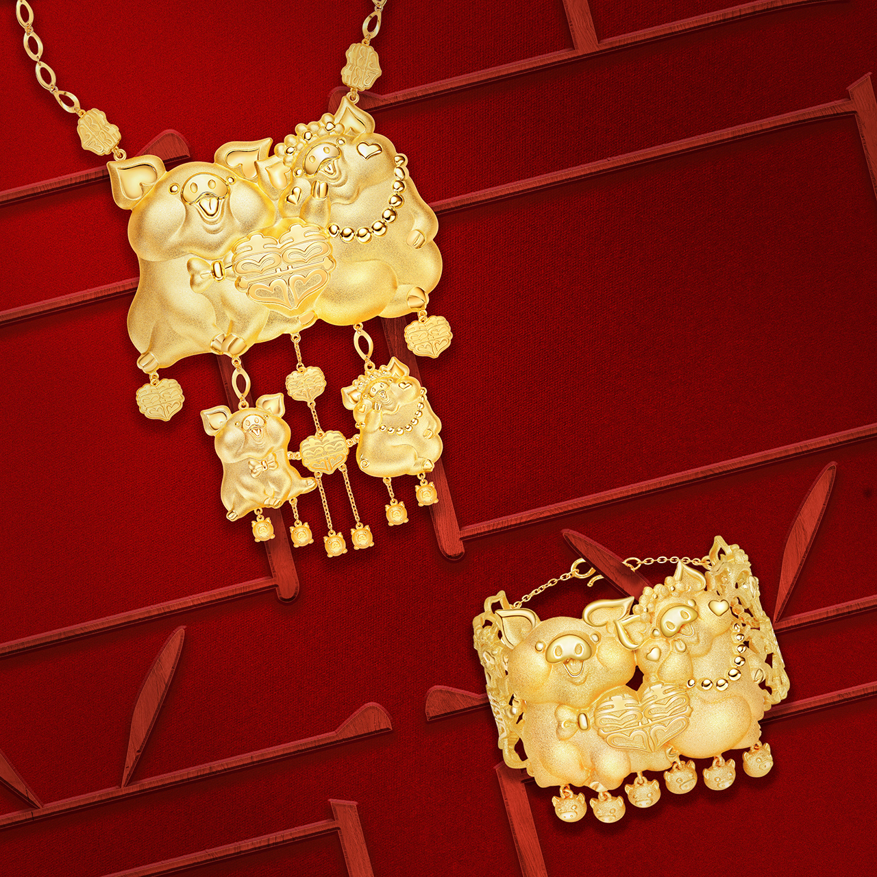 King Fook Jewellery presents 「Blissful Pig」 999.9 Chuk Kam Collection, conveying endless blessings to the newly-weds